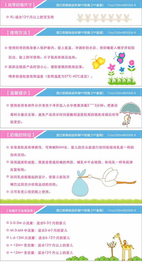 寶德環(huán)保PP奶瓶330ml藍(lán)