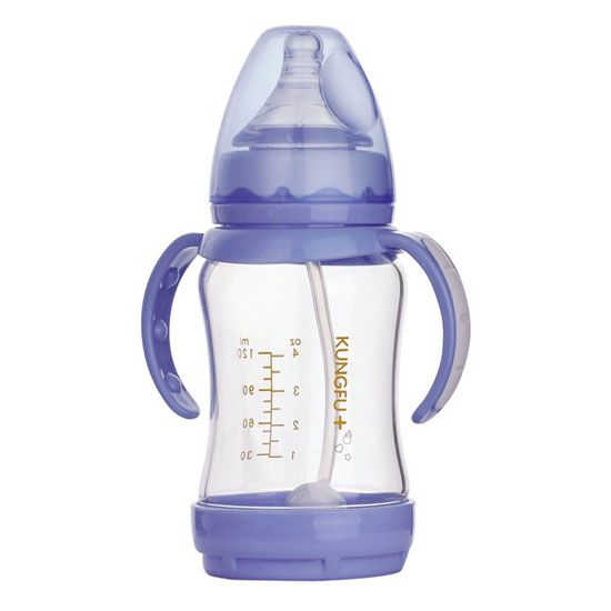 功夫?qū)氊惥с@玻璃寬口徑防脹氣自動奶瓶紫色