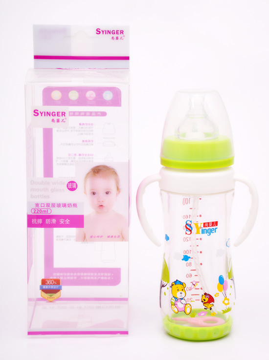 尚嬰兒寬口雙層玻璃奶瓶220ML綠色