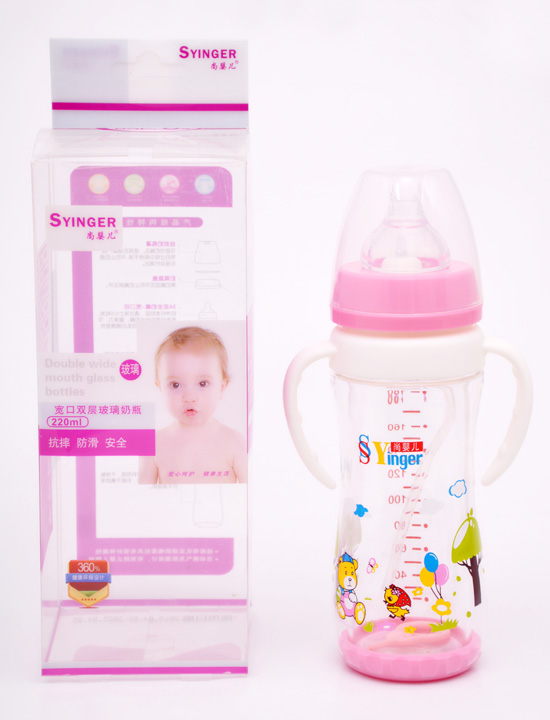 尚嬰兒寬口雙層玻璃奶瓶220ML粉色