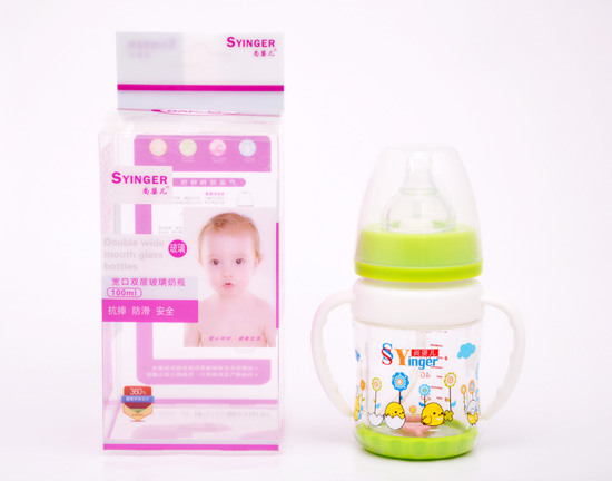 尚嬰兒寬口雙層玻璃奶瓶100ML綠色