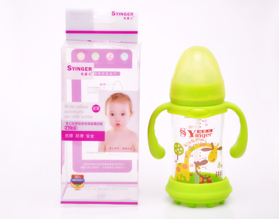 尚嬰兒寬口抗摔自動有柄玻璃奶瓶210ML綠色