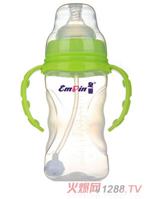 皇嬰寬口PP適指自動大奶瓶240ml綠色