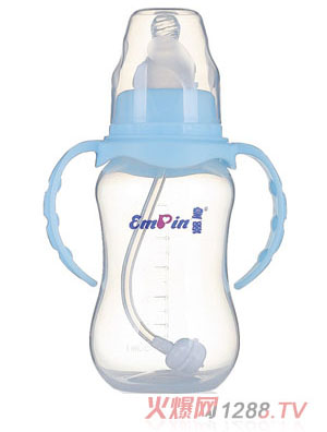 皇嬰標(biāo)口PP圓弧自動(dòng)小奶瓶180ml藍(lán)色
