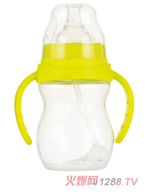 okbebe寬口徑弧形PP自動握把奶瓶A-1075
