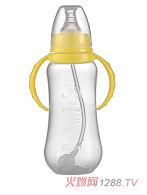 愛普麗標(biāo)口弧形PP奶瓶280ml黃色