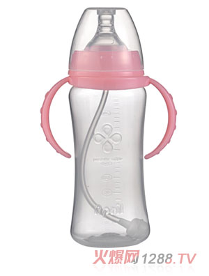 愛普麗寬口弧形PP奶瓶280ml粉色