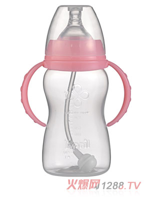 愛普麗寬口弧形PP奶瓶240ml粉色