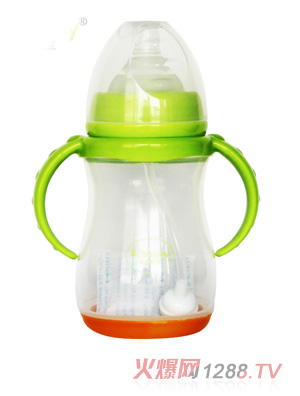 安心寶寶250ml寬口雙耳自動(dòng)感溫PP奶瓶綠